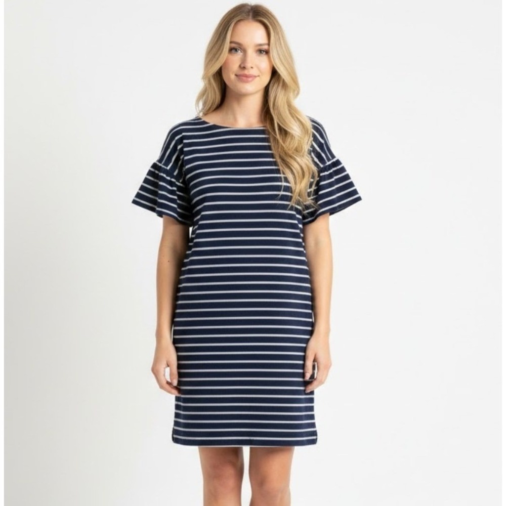 Vineyard Vines Women's Dress M Midi Striped T-Shirt Navy‎ Short Sleeve Coastal